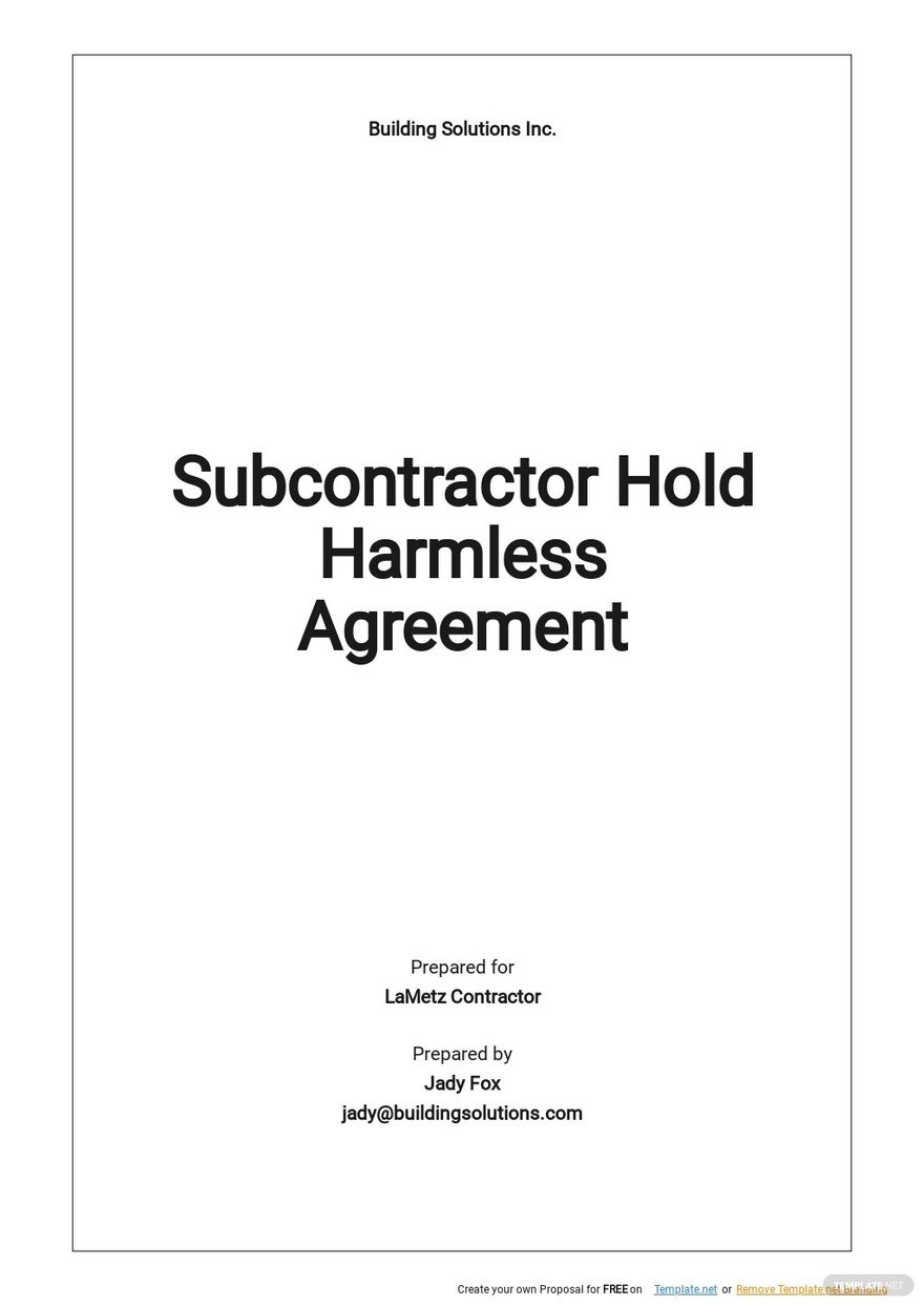 Subcontractor Hold Harmless Agreement Template.jpe