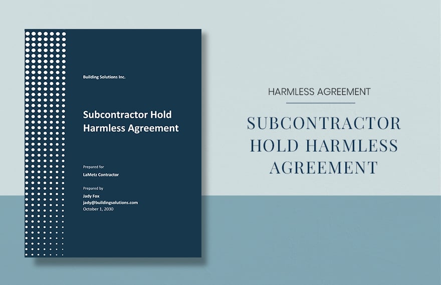 Subcontractor Hold Harmless Agreement Template in Word, Google Docs, PDF, Apple Pages