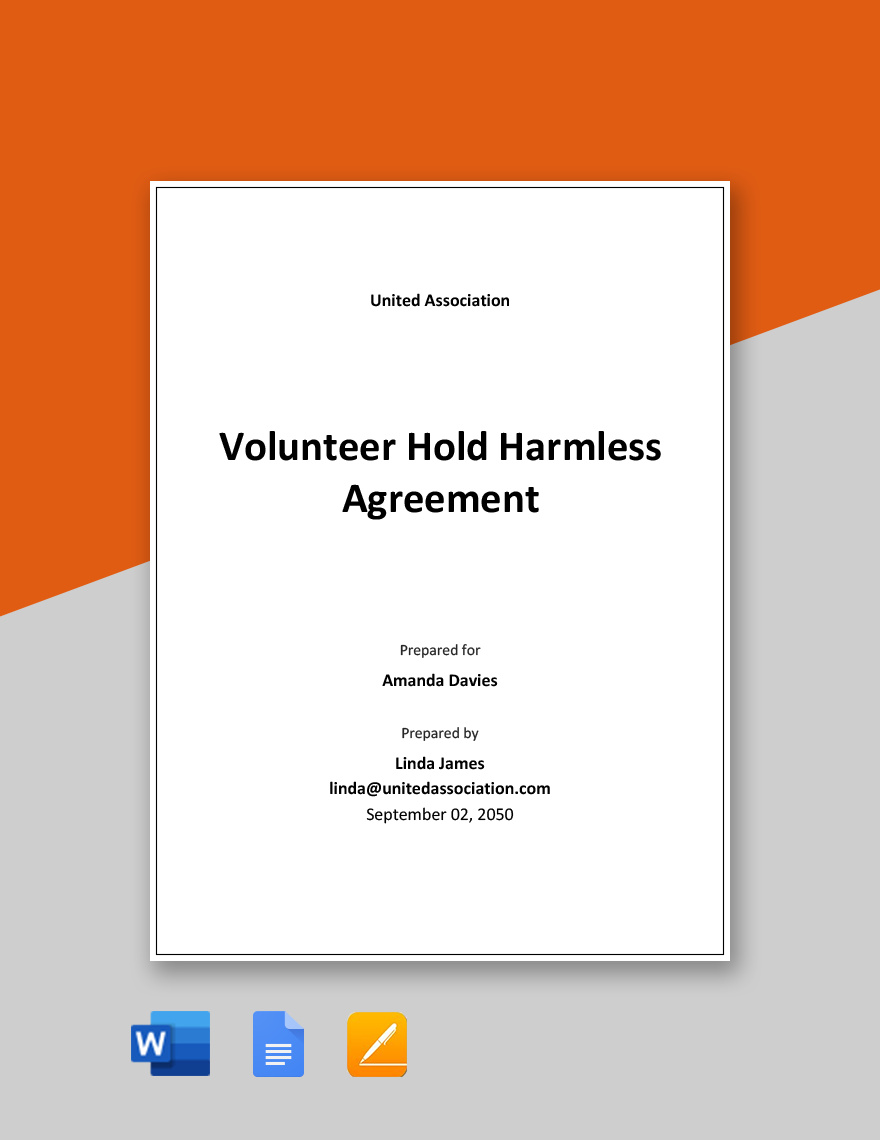 Free Volunteer Hold Harmless Agreement Template in Word, Google Docs, PDF, Apple Pages