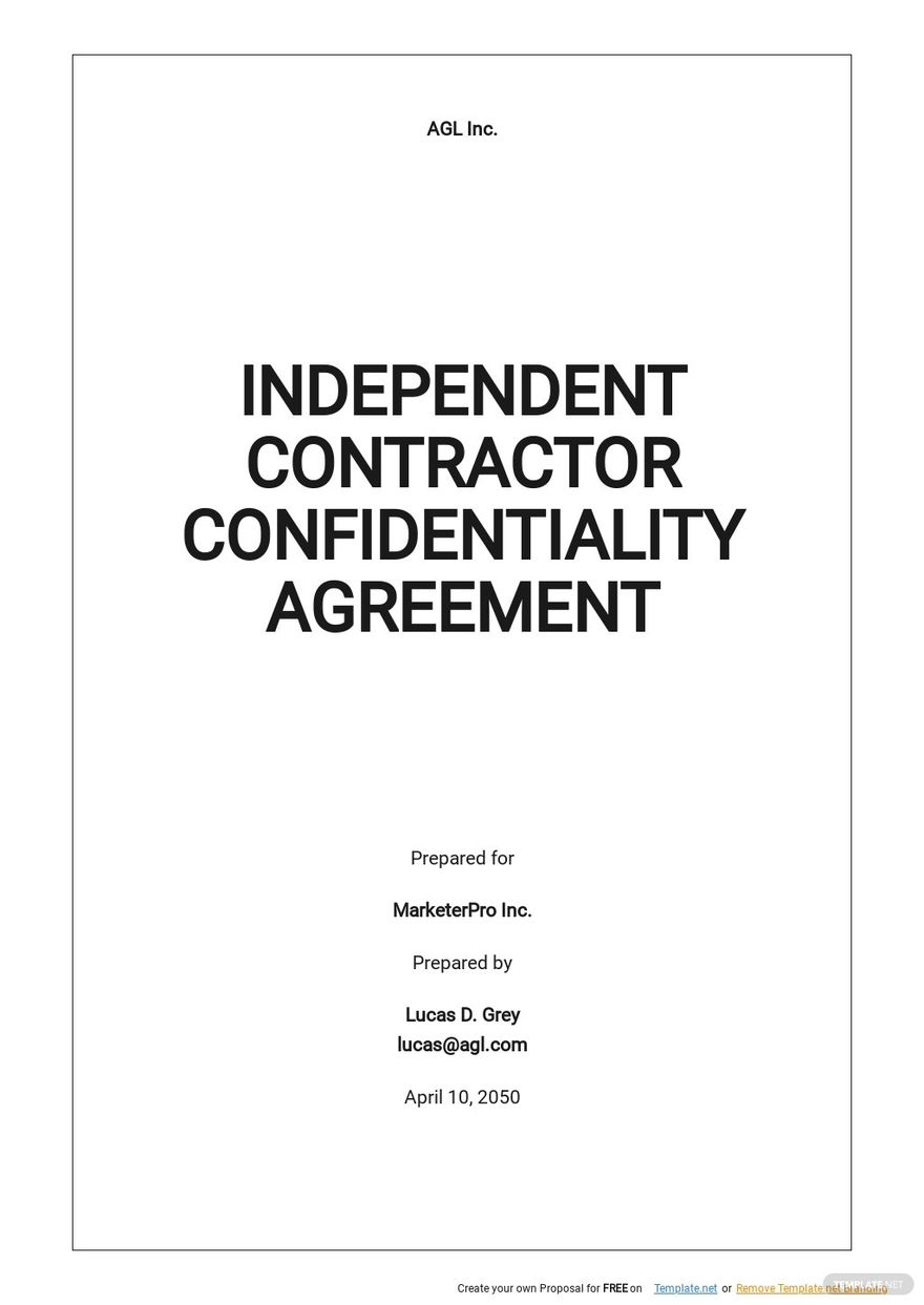 Free Independent Contractor Confidentiality Agreement Template