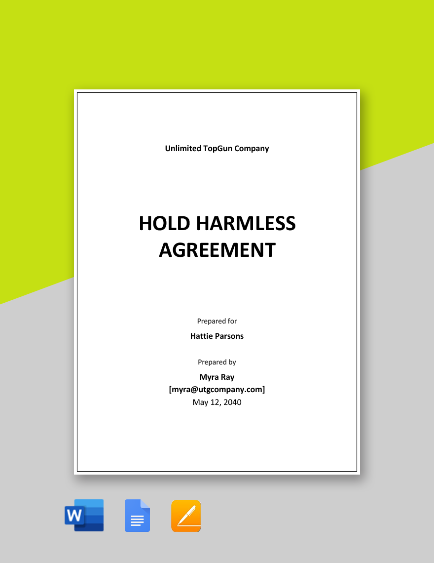 Sample Hold Harmless Agreement Template