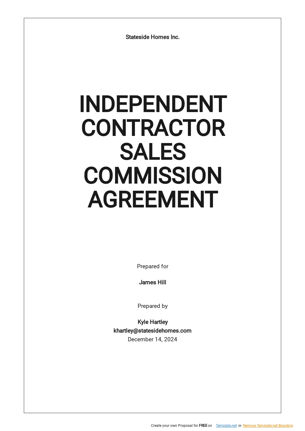 Independent Contractor Sales Commission Agreement Template