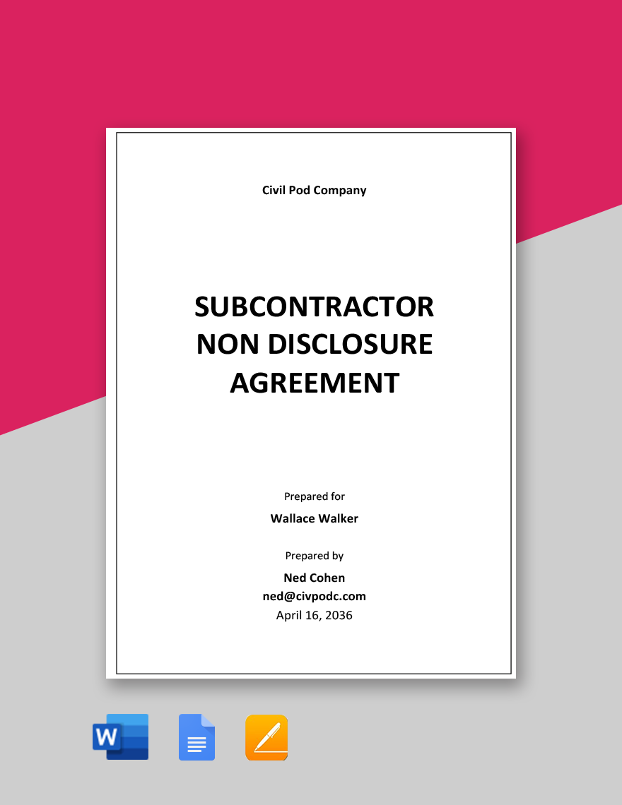 Subcontractor Non Disclosure Agreement Template