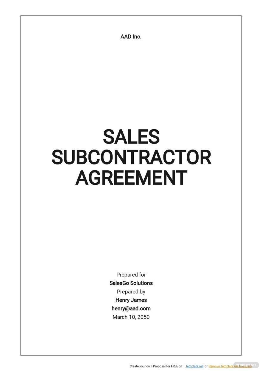 Sales Subcontractor Agreement Template