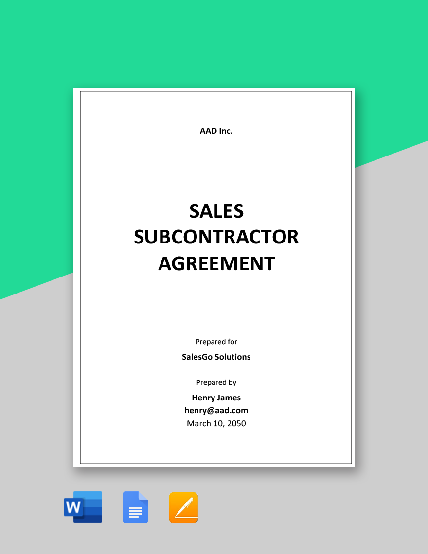 Sales Subcontractor Agreement Template in Word, Google Docs, Apple Pages
