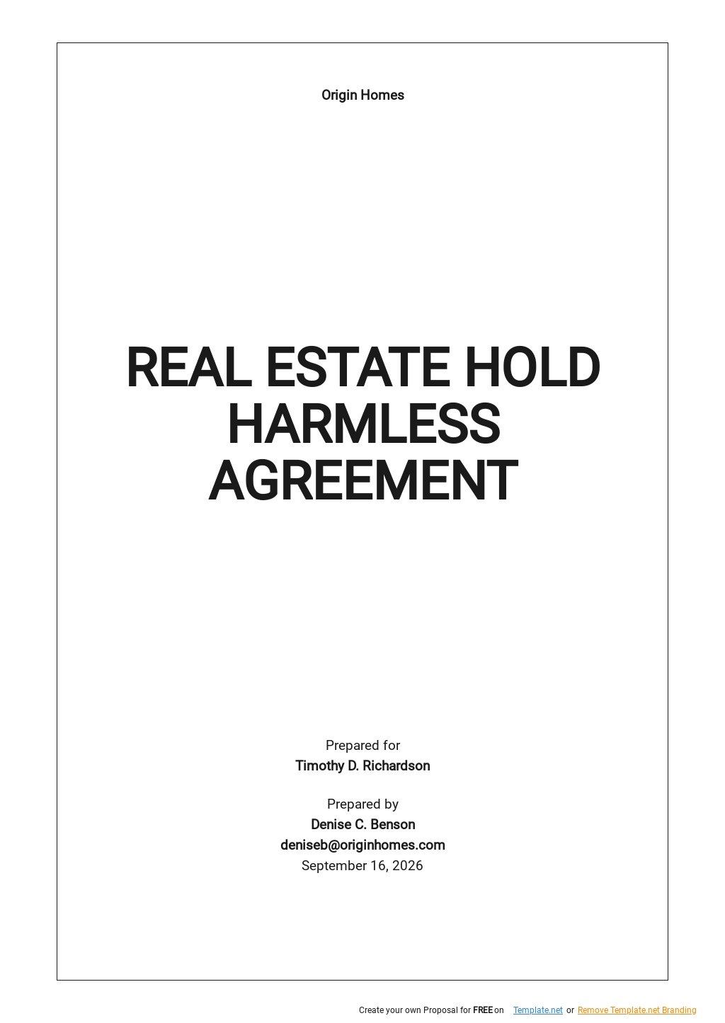 Real Estate Hold Harmless Agreement Template Google Docs Word Apple