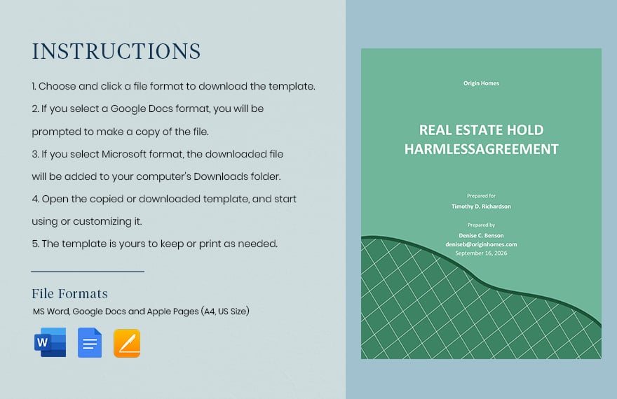 Real Estate Hold Harmless Agreement Template