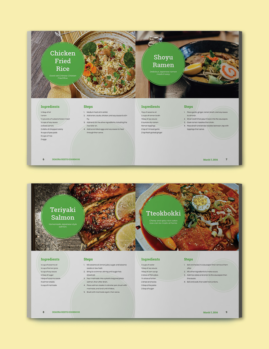 Restaurant Cookbook Template Sample