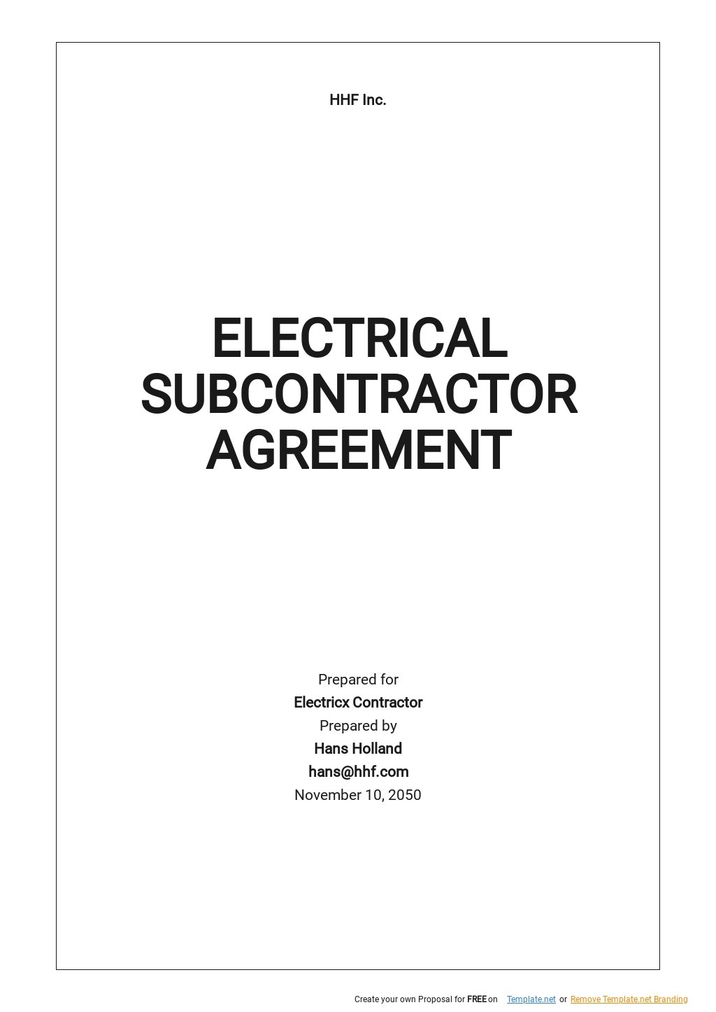 Electrical Subcontractor Agreement Template .jpe