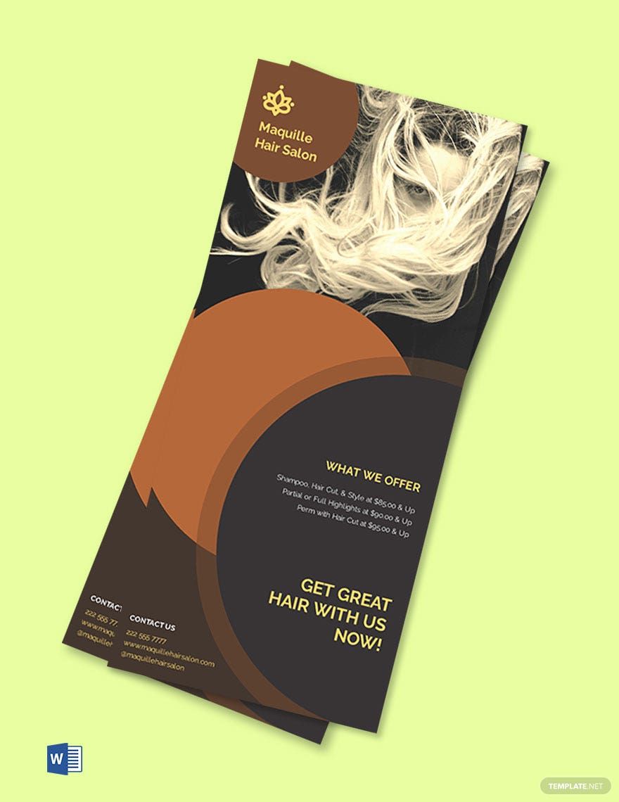 Hair Stylist & Salon Rack Card Template in Word, Google Docs, Illustrator, PSD
