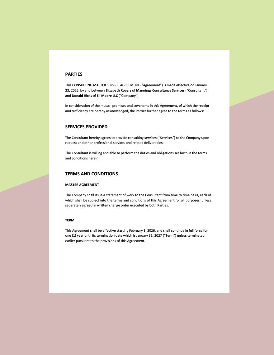Consulting Master Service Agreement Template