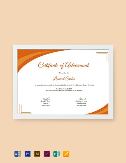 FREE Certificate of Achievement Template Word (DOC) PSD InDesign