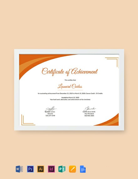 Certificate of Achievement - Google Docs, Illustrator, InDesign, Word, Apple Pages, PSD, Publisher