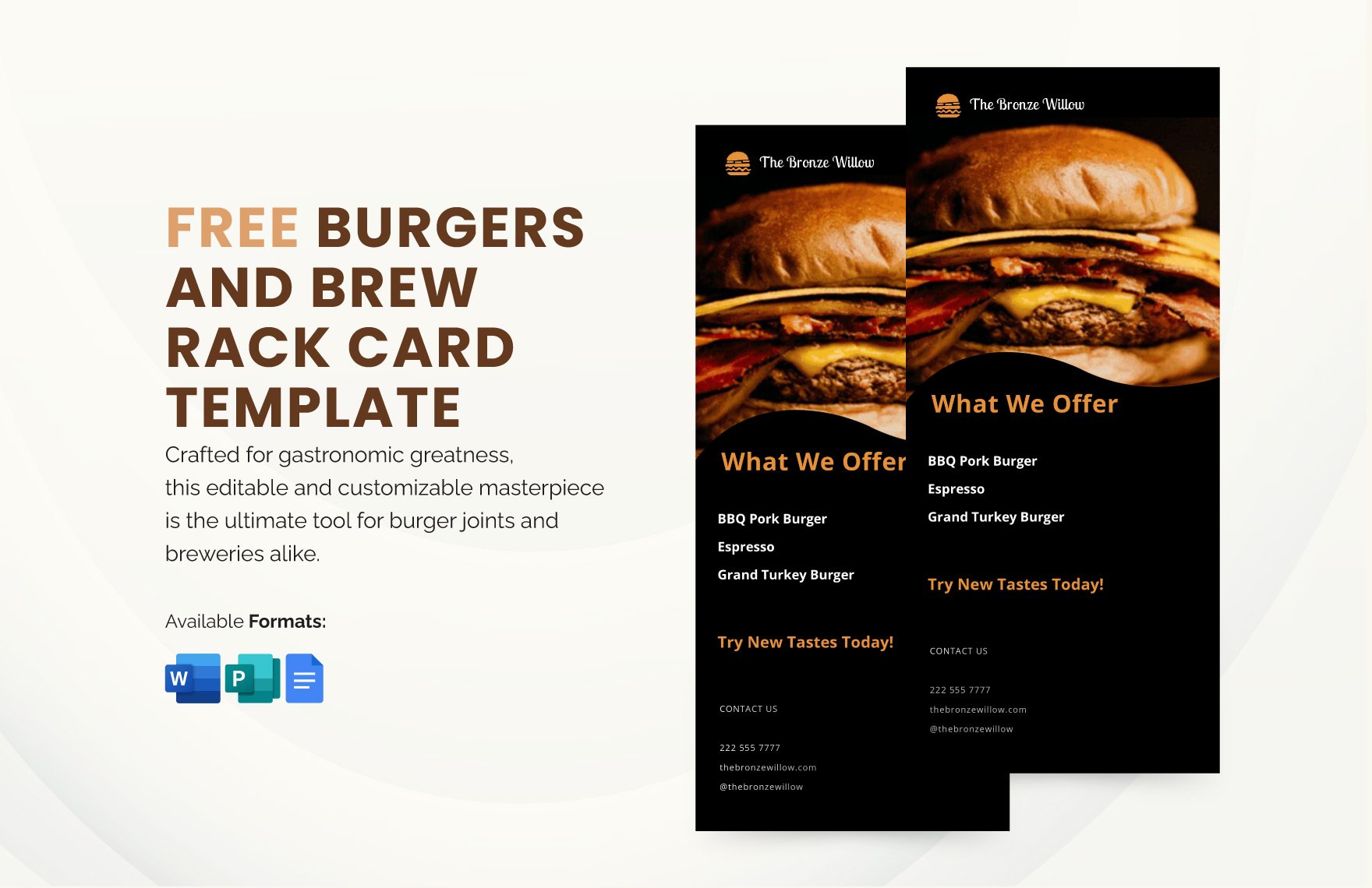 Free Burgers and Brews Rack Card Template in Word, Google Docs, Publisher