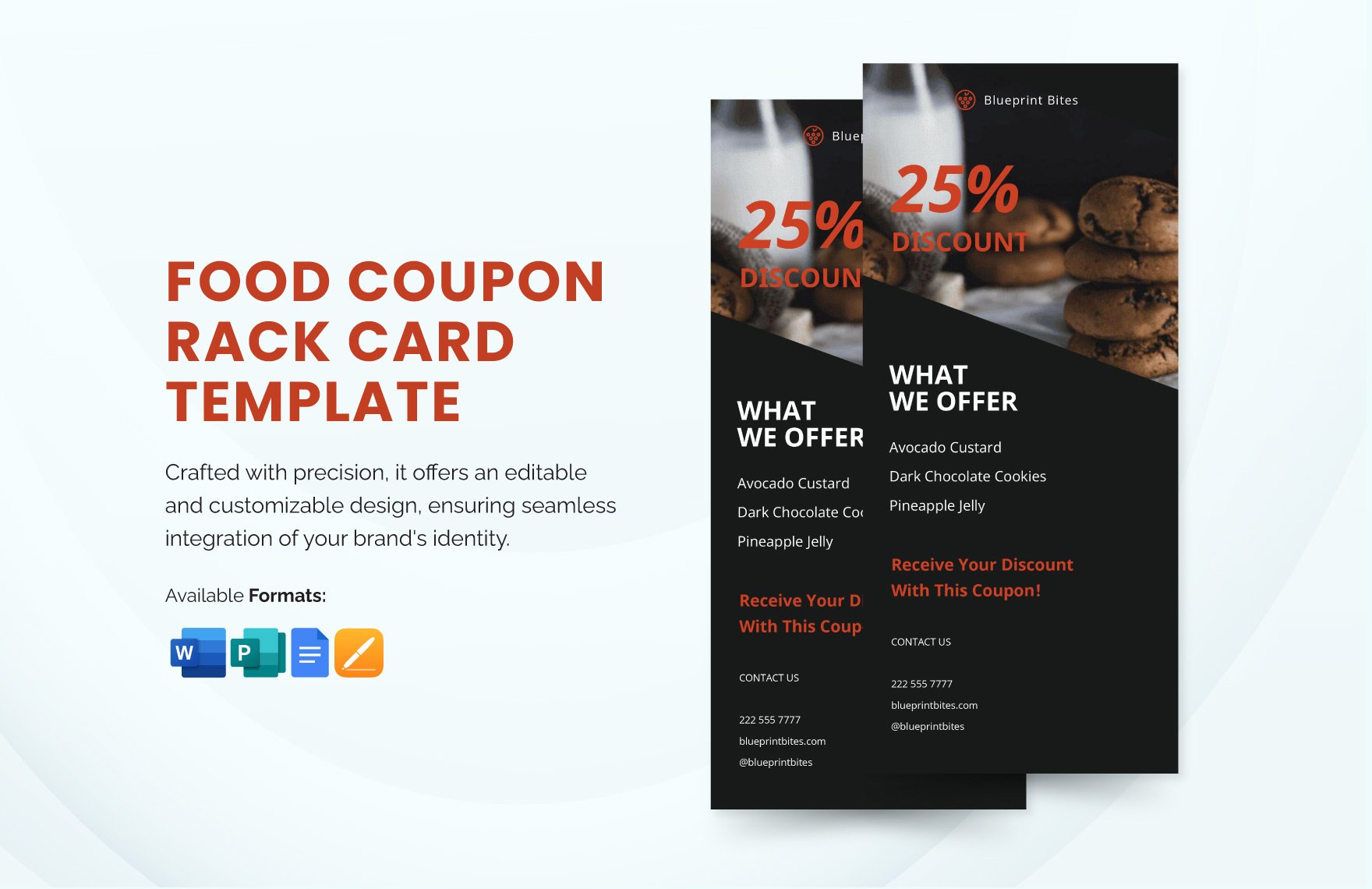Food Coupon Rack Card Template in Word, Google Docs, Apple Pages, Publisher