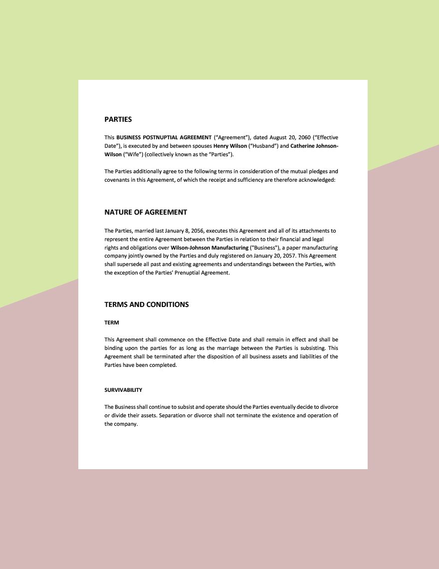 Business Postnuptial Agreement Template 