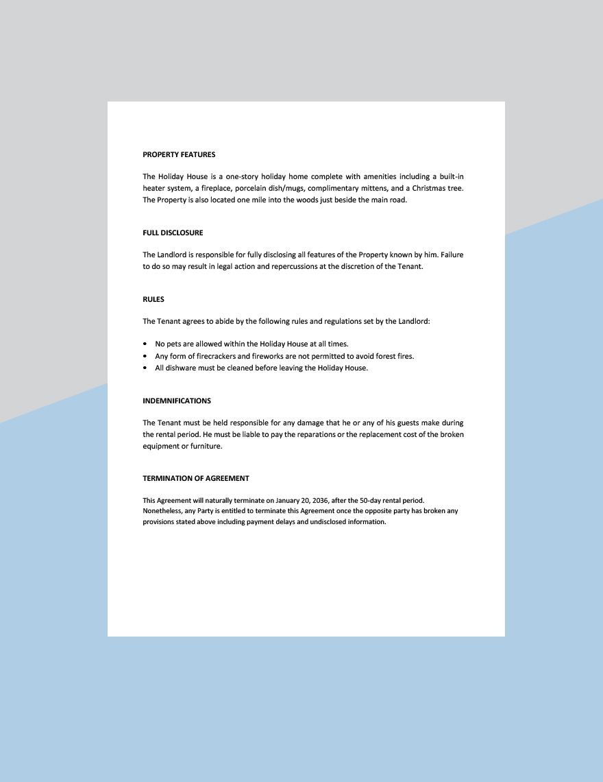 Holiday House Rental Agreement Template