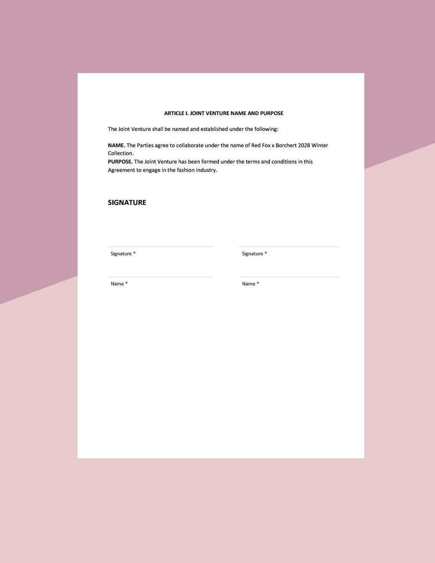 Simple Joint Venture Agreement Template