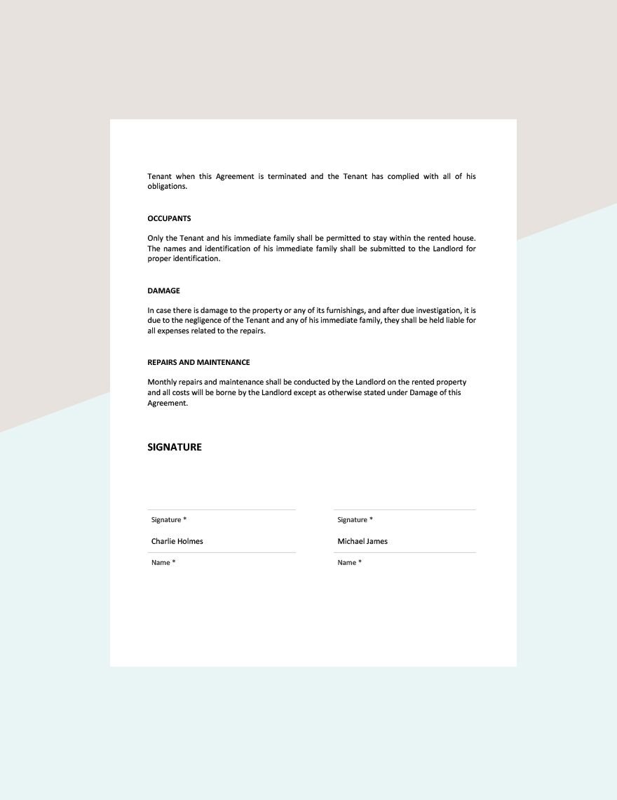 Furnished House Rental Agreement Template 