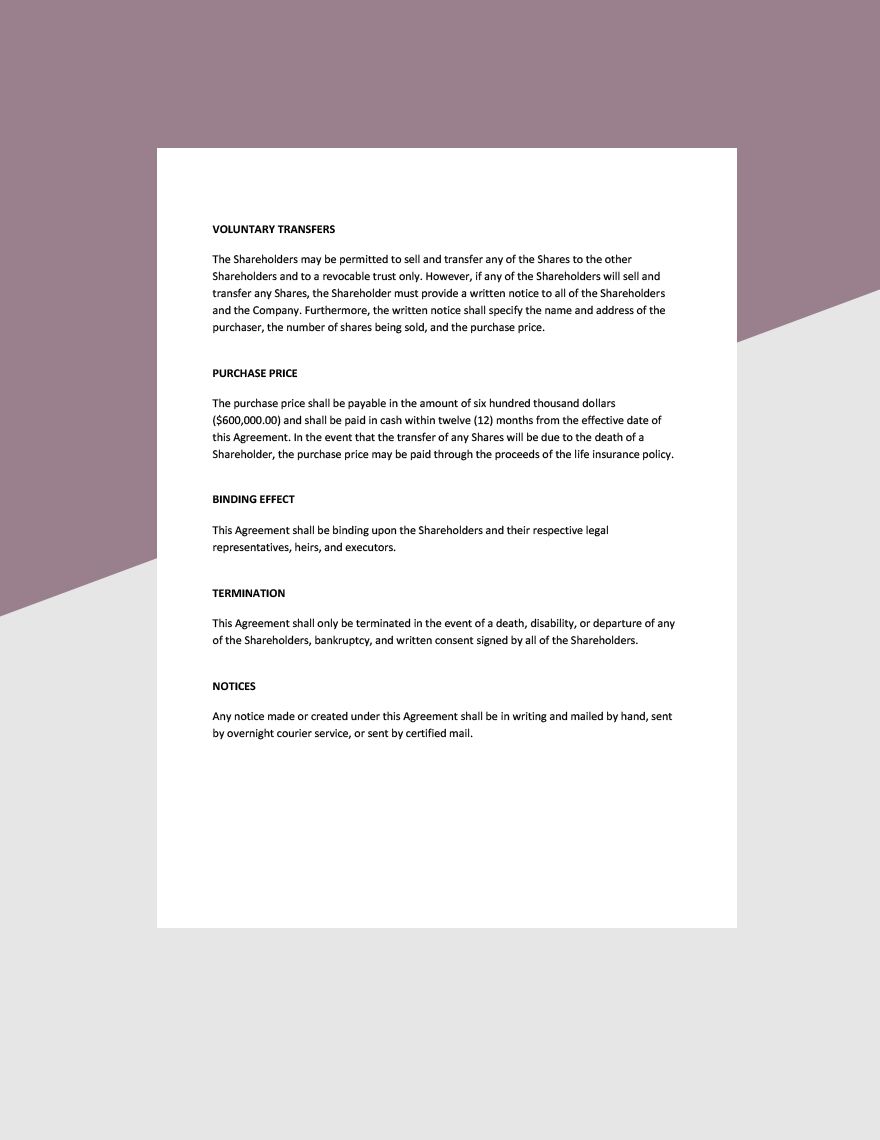 Corporate Buy-Sell Agreement Template