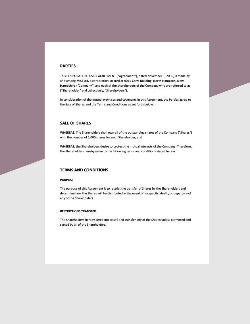 Corporate Buy-Sell Agreement Template