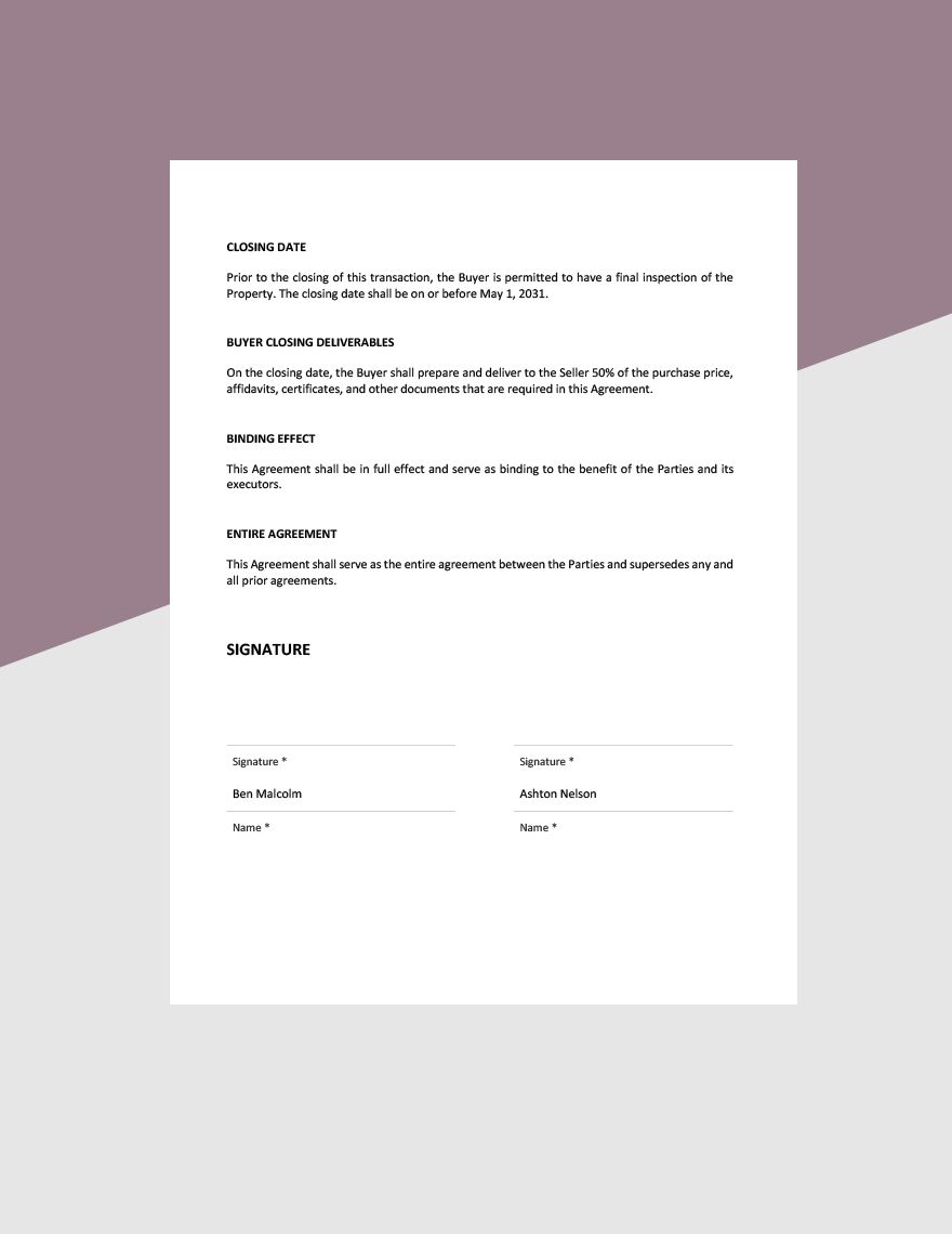 Real Estate Wholesale Purchase Agreement Template