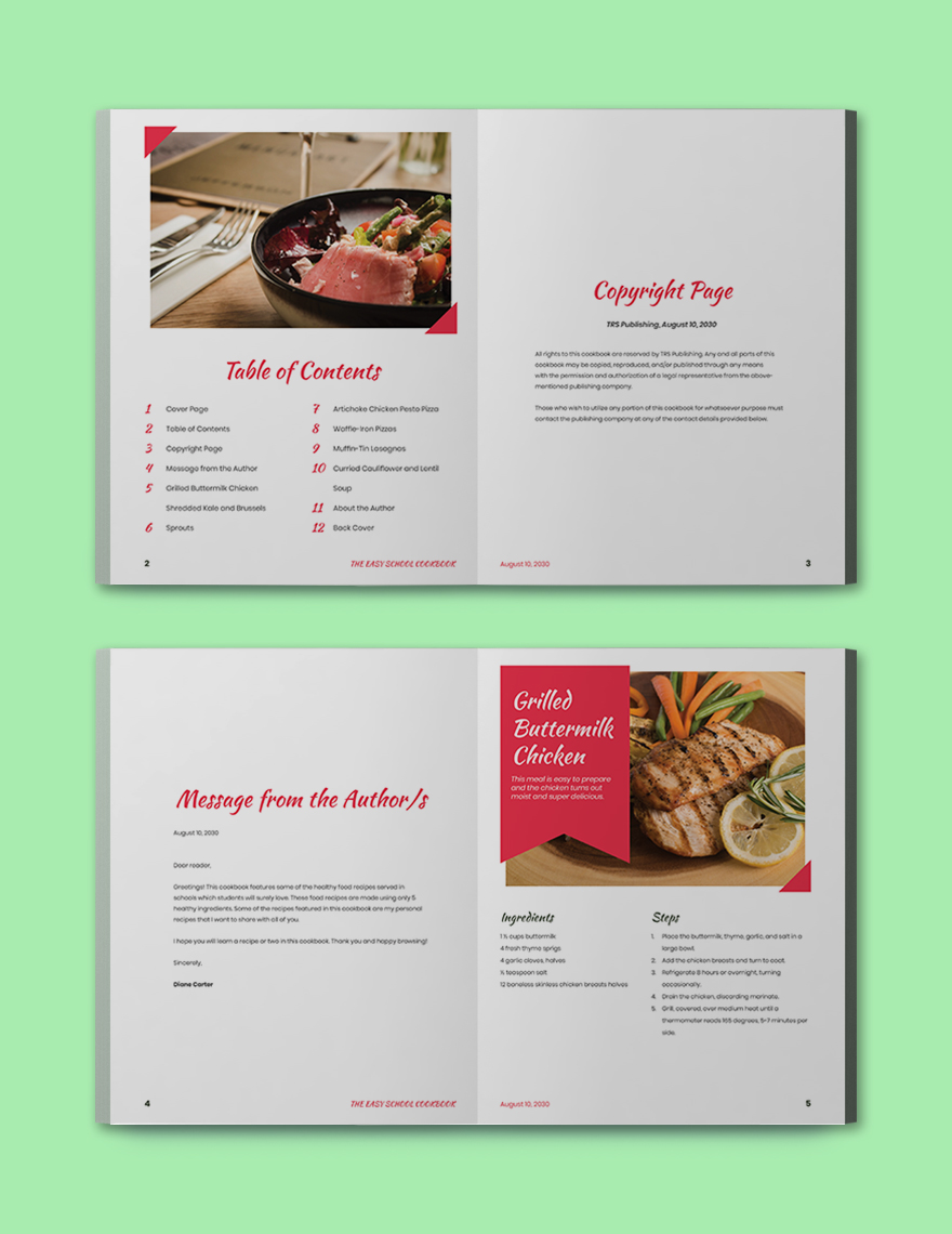 Sample School Cookbook Template Format