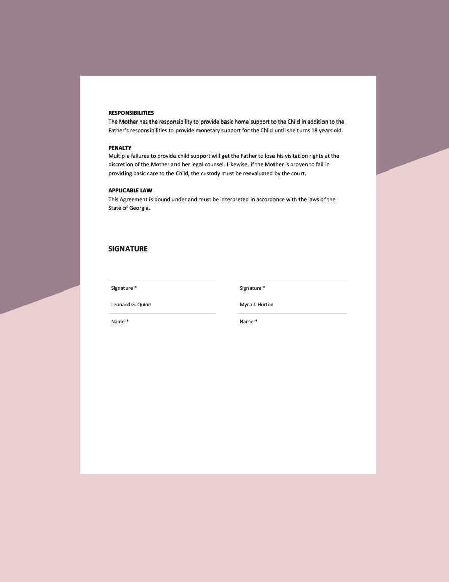 Child Support Mutual Agreement Template