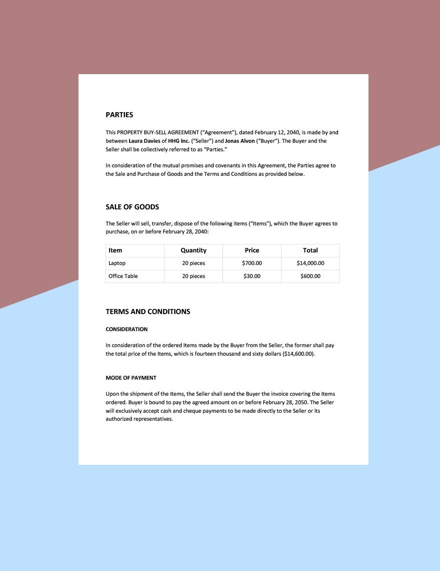 Property Buy Sell Agreement Template