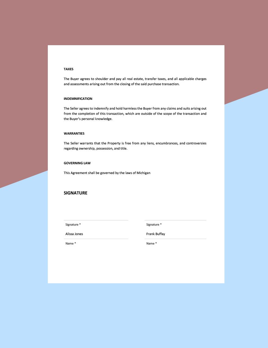 Simple Real Estate Purchase Agreement Template