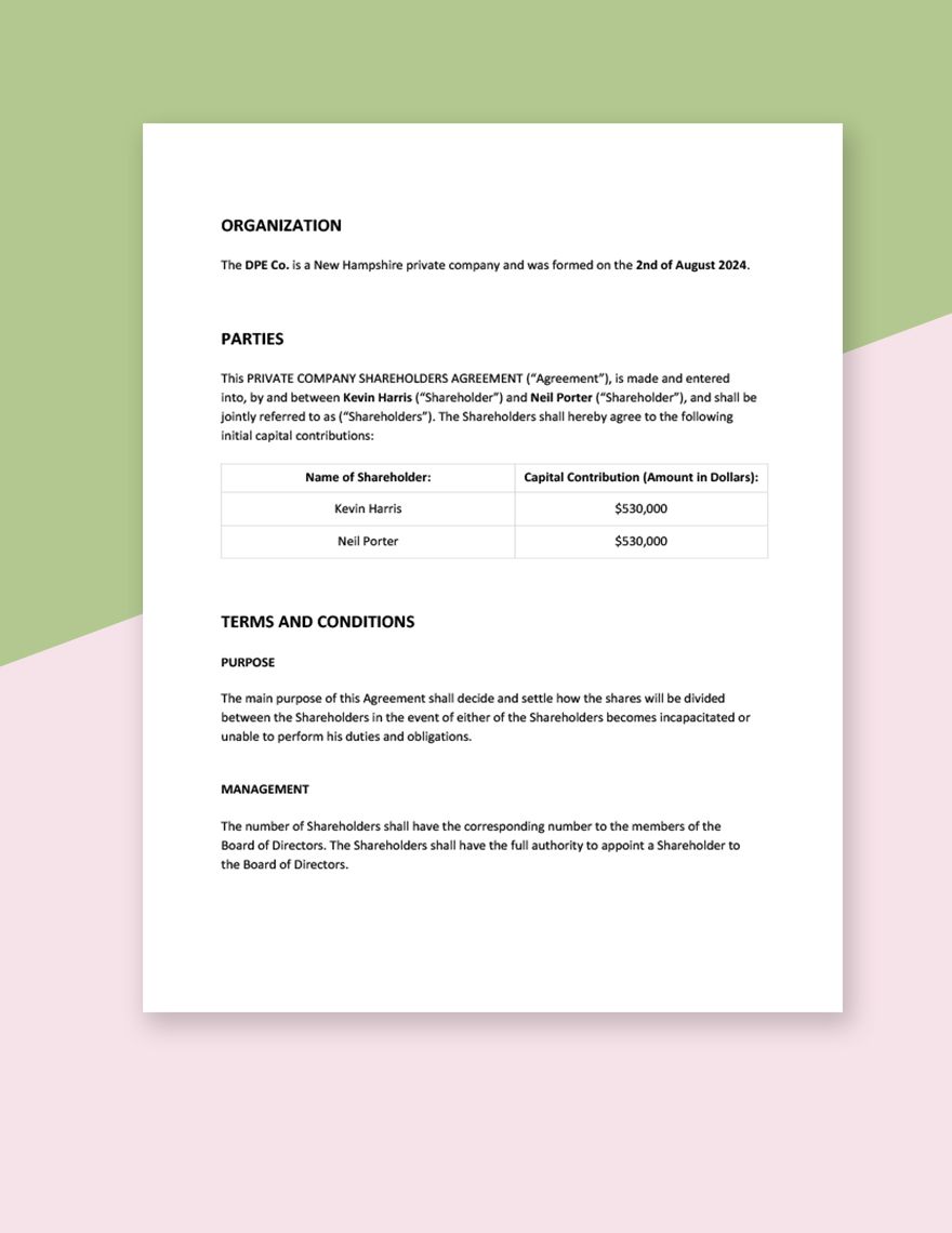 Private Company Shareholders Agreement Template
