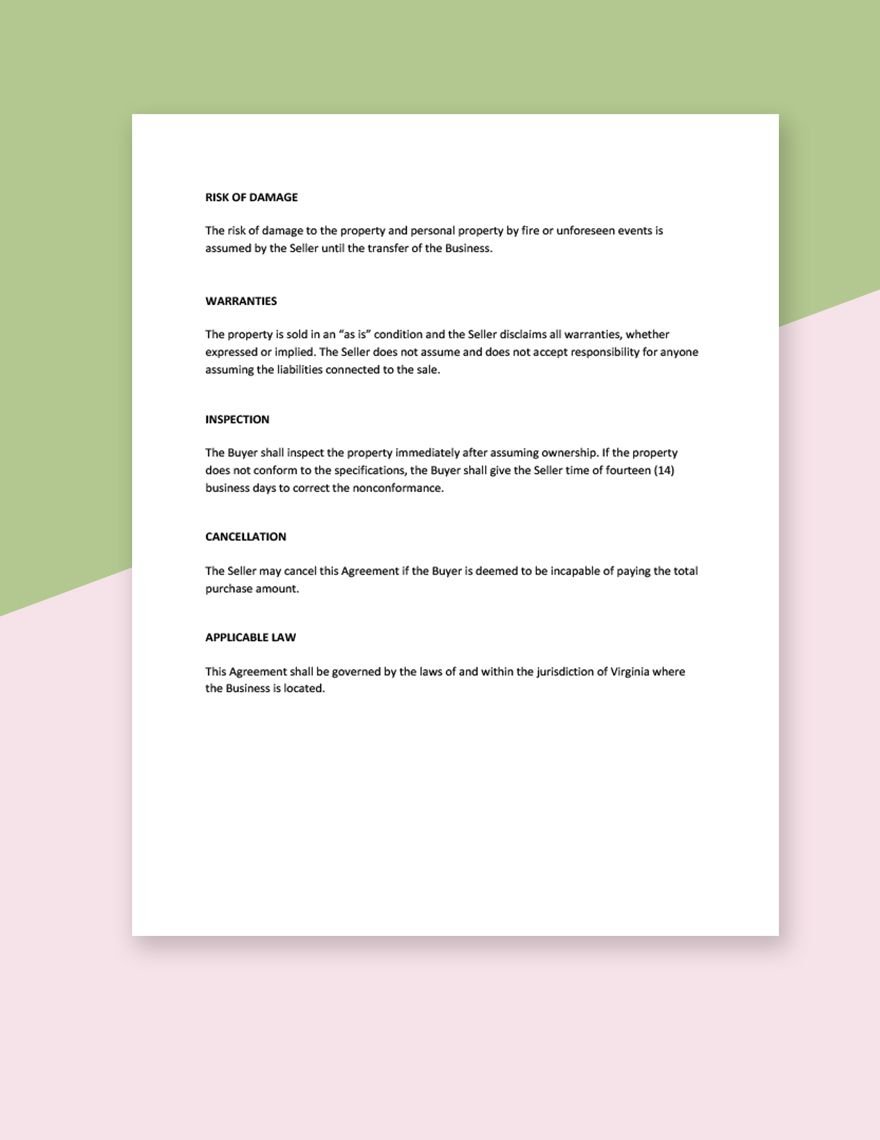 Simple Business Purchase Agreement Template