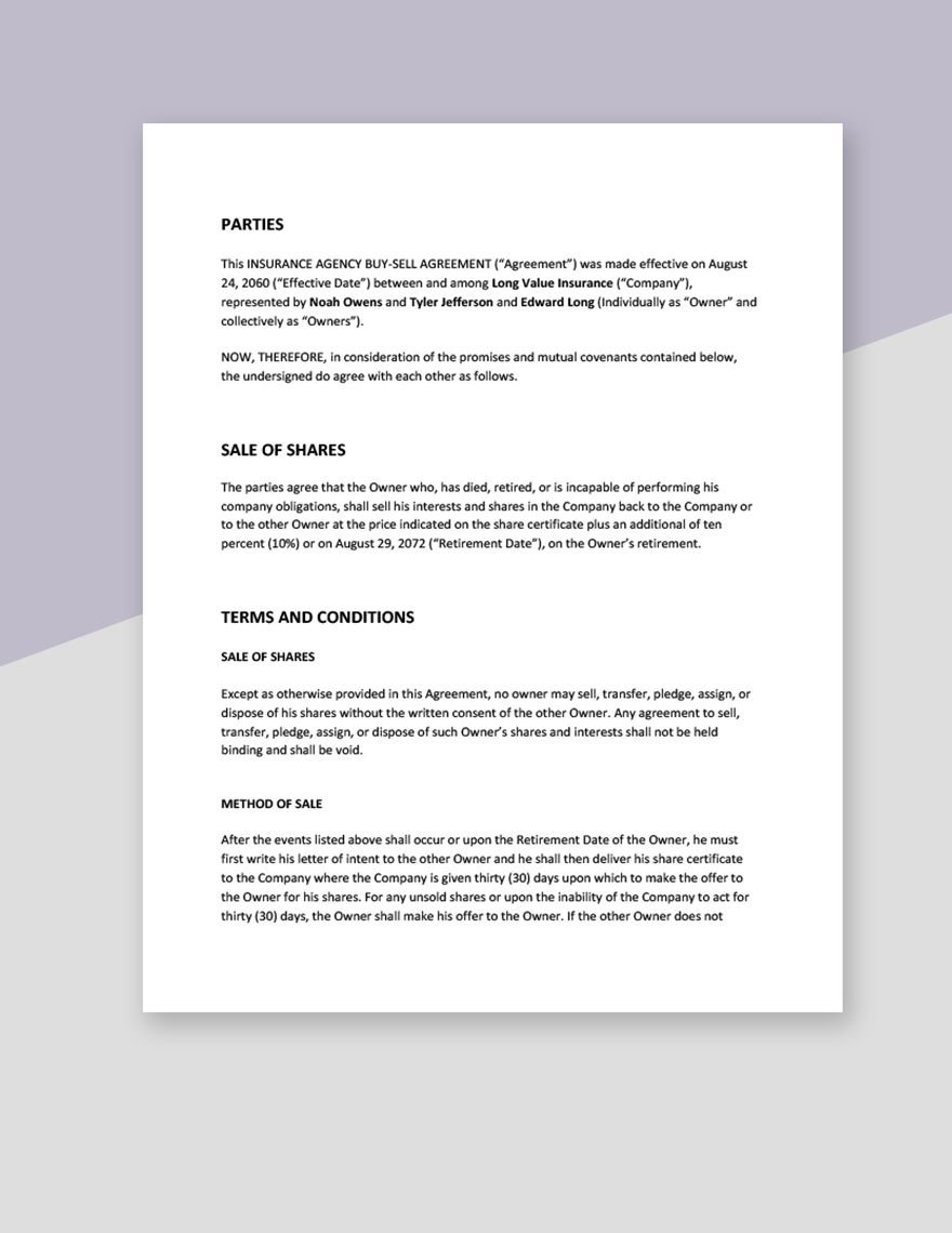 Insurance Agency Buy-Sell Agreement Template 