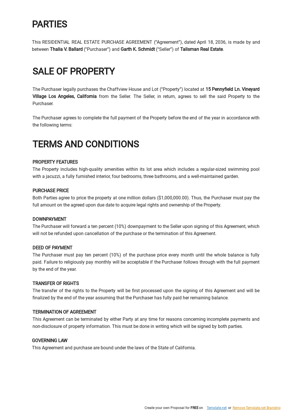 Sample Residential Real Estate Purchase Agreement Template 1.jpe
