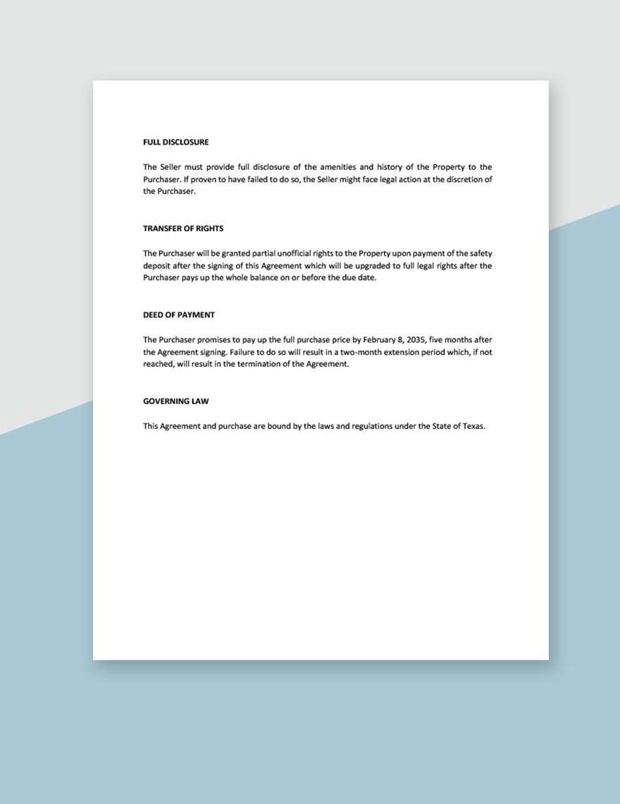 Simple Land Purchase Agreement Template