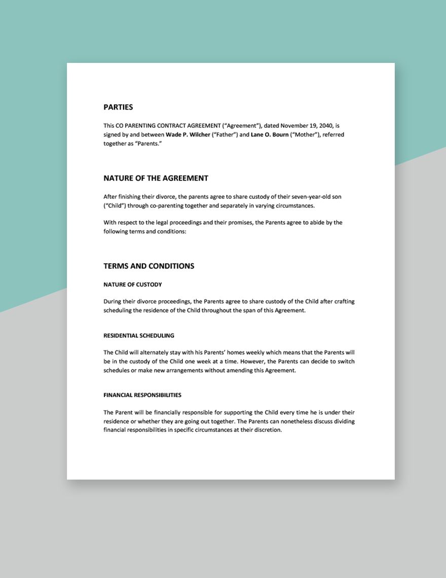 Co Parenting Contract Agreement Template
