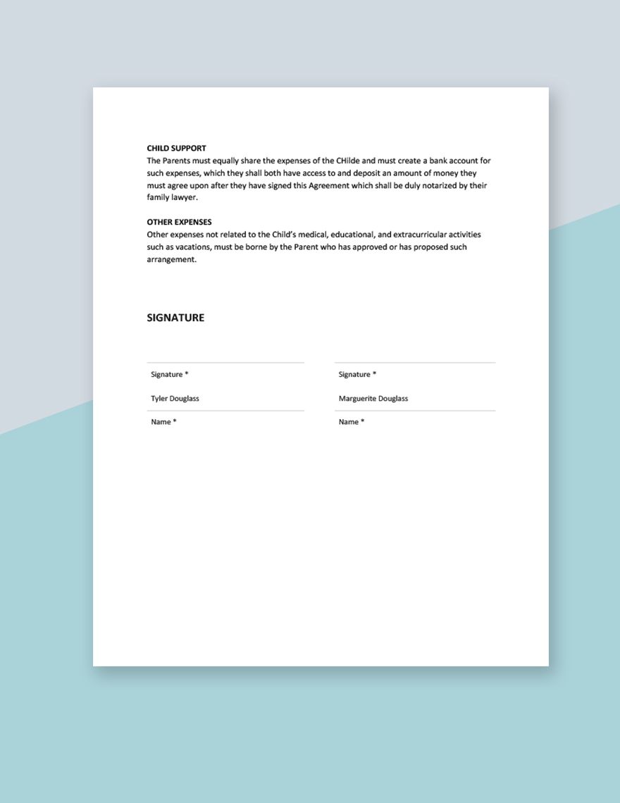 Child Support and Custody Agreement Template 