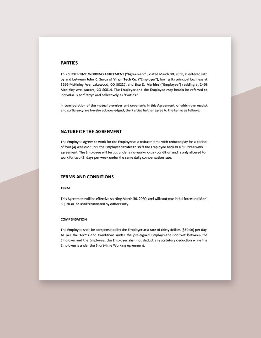 Short Time Working Agreement Template