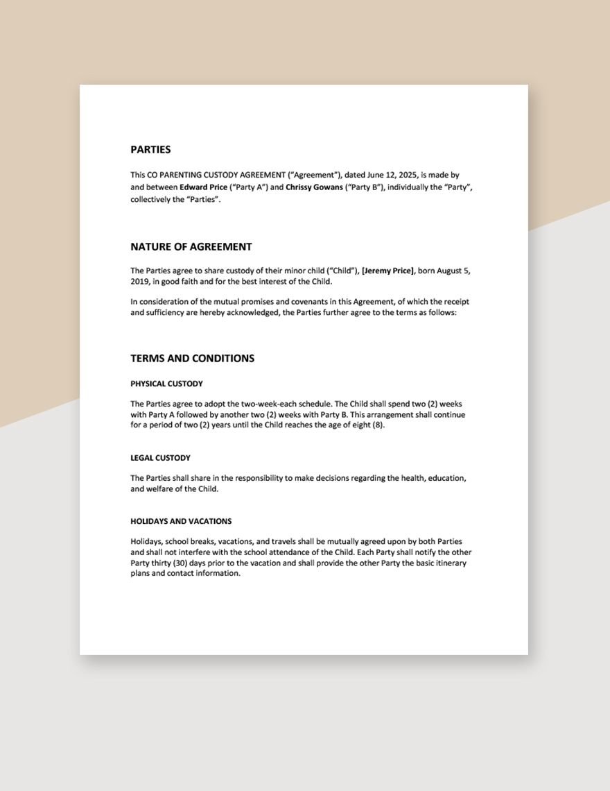 Sample Co Parenting Agreement Template