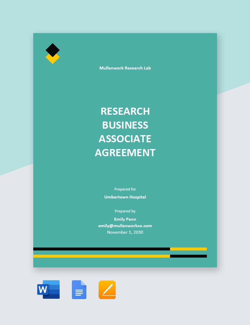 Research Business Associate Agreement Template in Word, Google Docs, PDF, Apple Pages