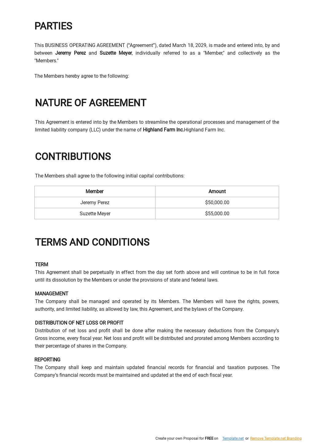 Business Operating Agreement Template - Google Docs, Word, Apple Pages ...