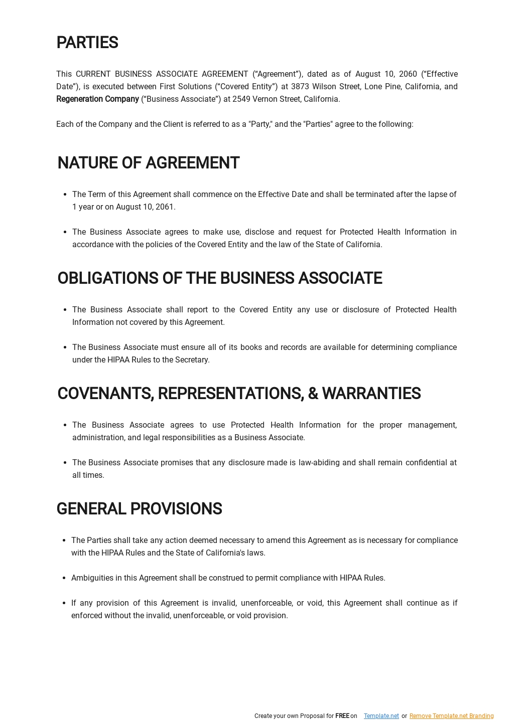 Current Business Associate Agreement Template Google Docs, Word