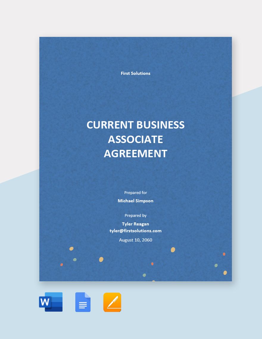 Current Business Associate Agreement Template  in Word, Google Docs, PDF, Apple Pages