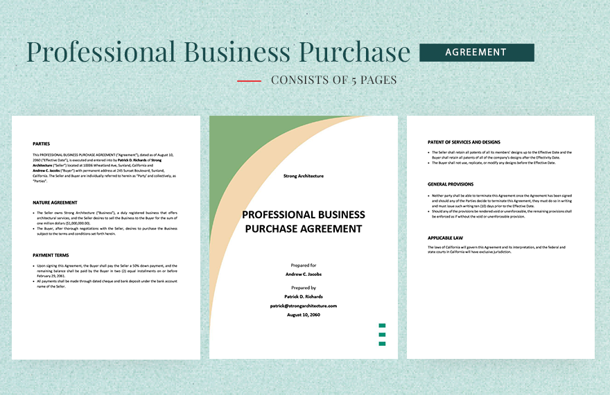 Simple Professional Business Purchase Agreement Template