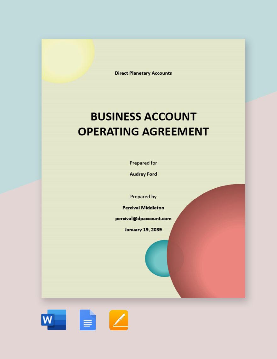 Free Business Account Operating Agreement Template in Word, Google Docs, Apple Pages
