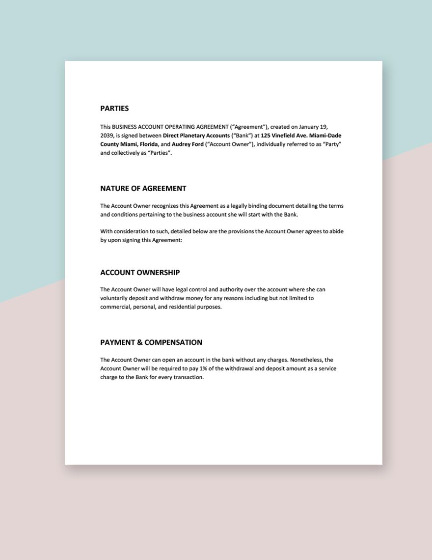 Business Account Operating Agreement Template