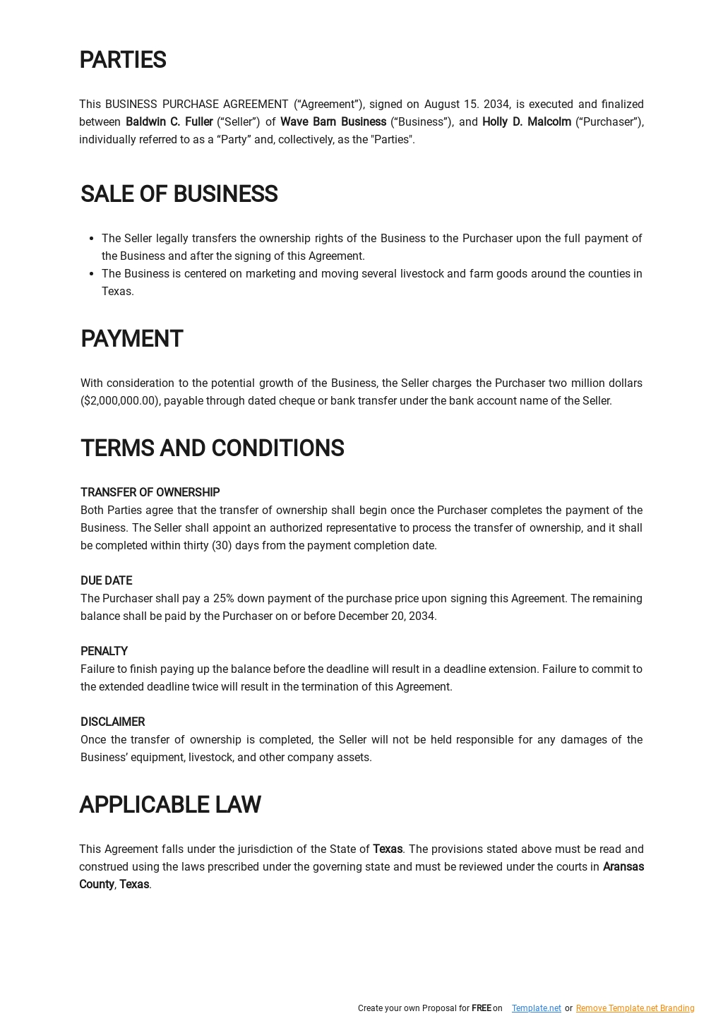 Business Purchase Agreement Template - Google Docs, Word | Template.net