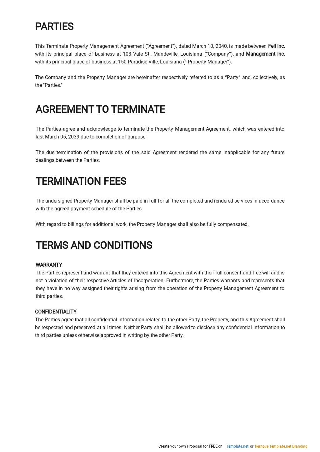 Terminate Property Management Agreement Template Google Docs Word 