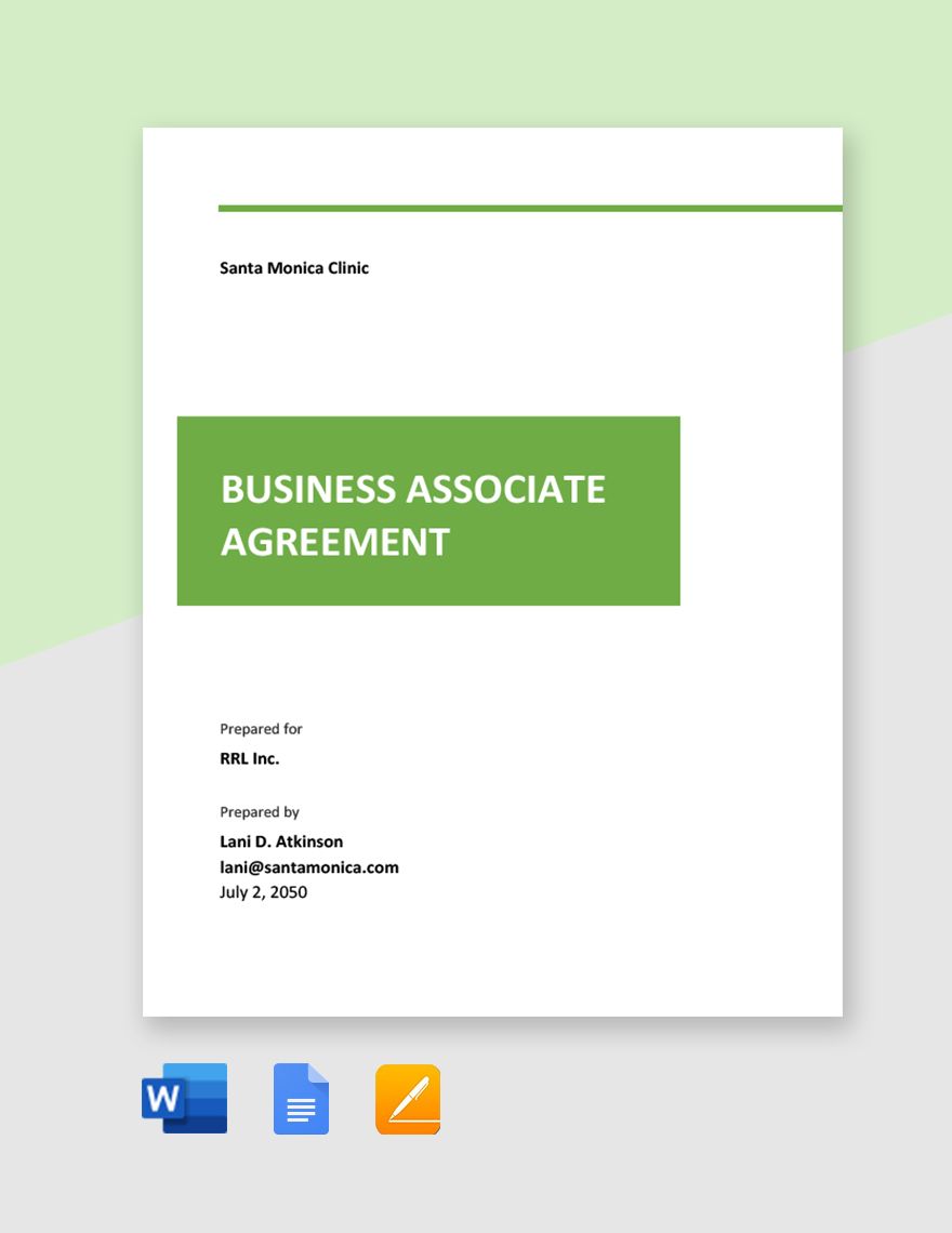 Free Generic Business Associate Agreement Template in Word, Google Docs, PDF, Apple Pages