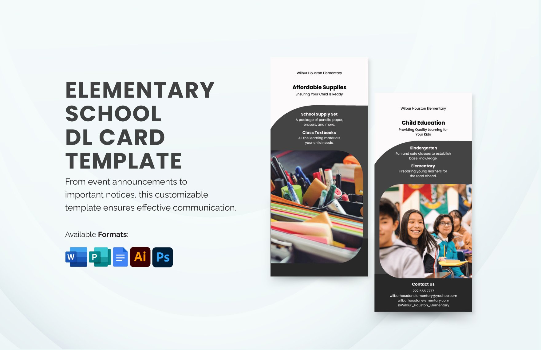 Elementary School DL Card Template in Word, Google Docs, Illustrator, PSD, Publisher